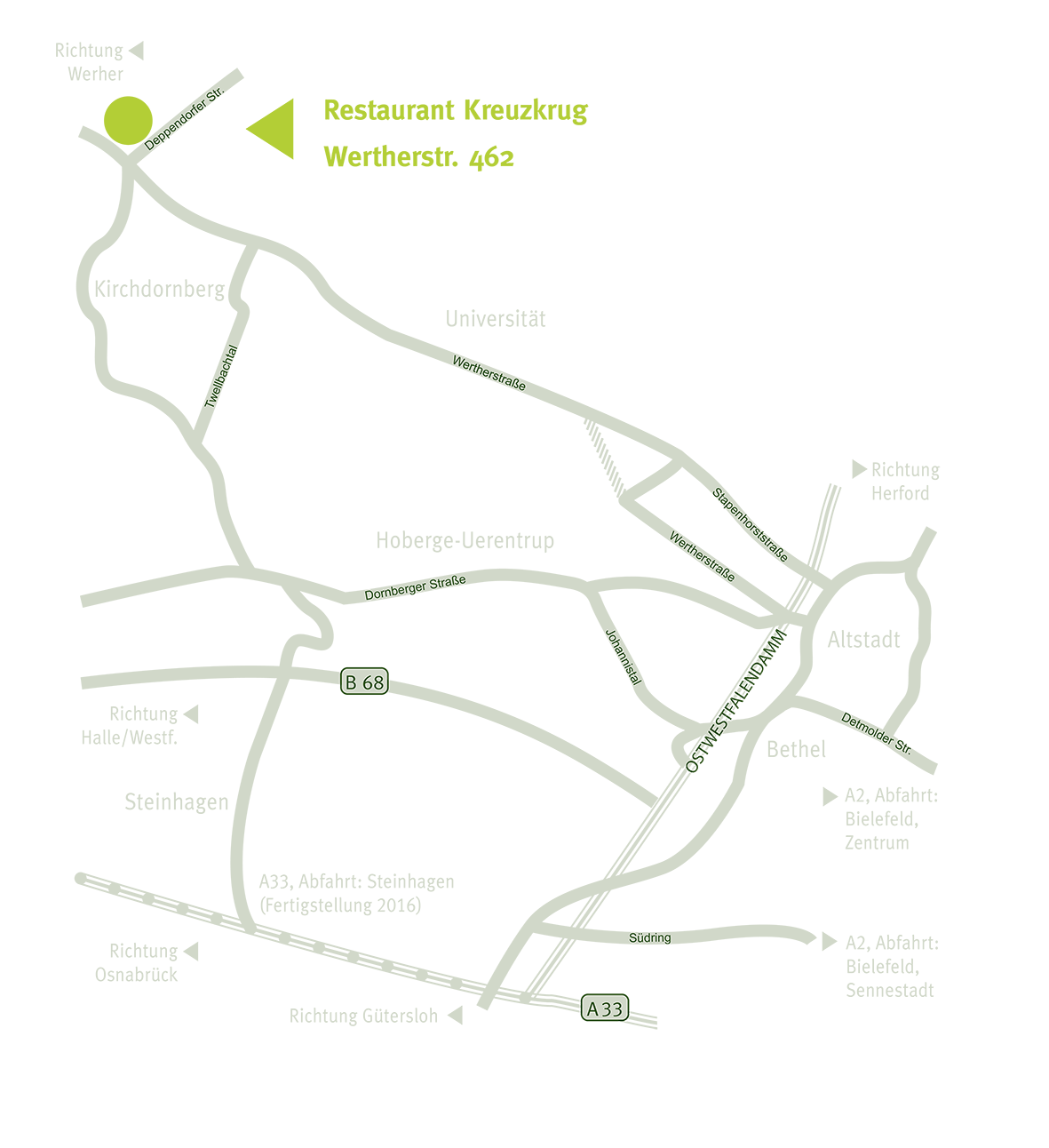 Anfahrtsplan zum Restaurant Kreuzkrug